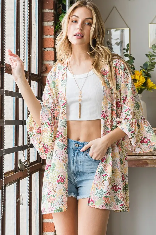 Full Size Multi Color Floral Open Cardigan Plus Size, image 7
