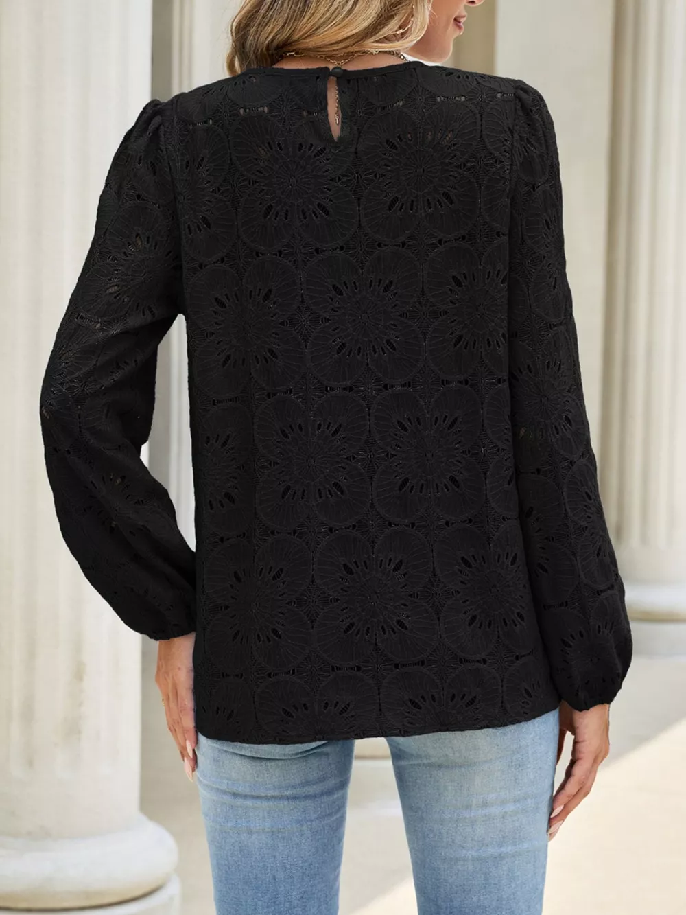 Floral Eyelet Lace Long Sleeve Blouse, image 15