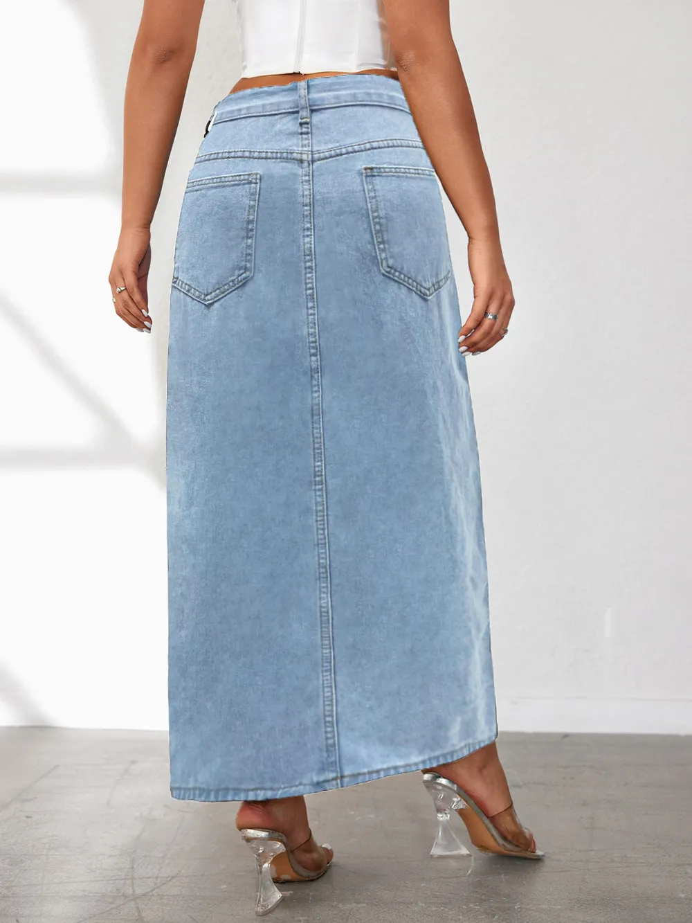 High Rise Slit Denim Skirt, image 10