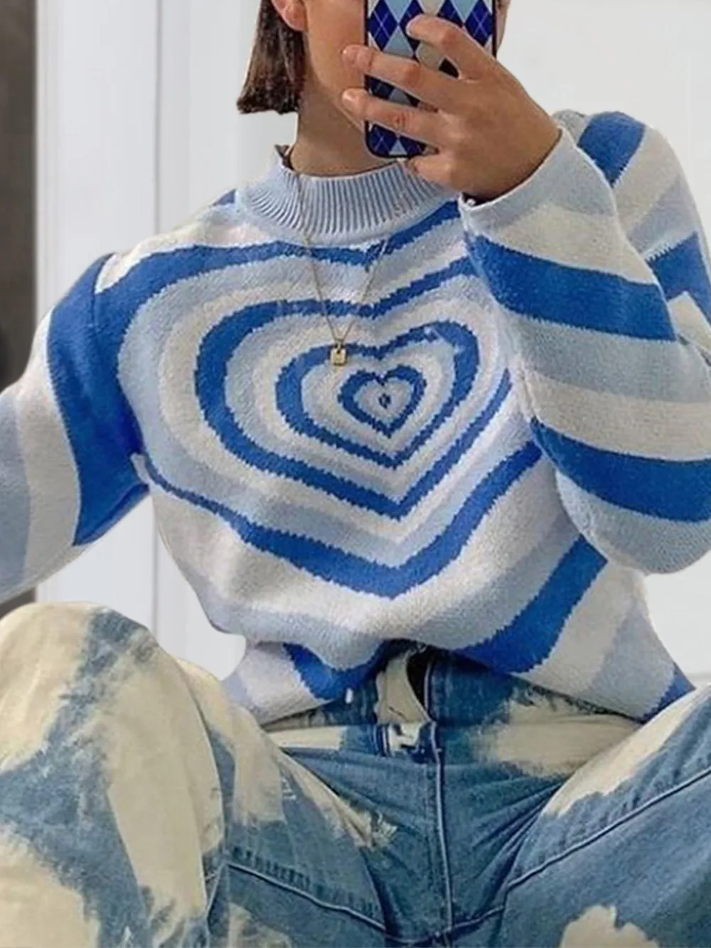 Heart Mock Neck Long Sleeve Sweater, image 19