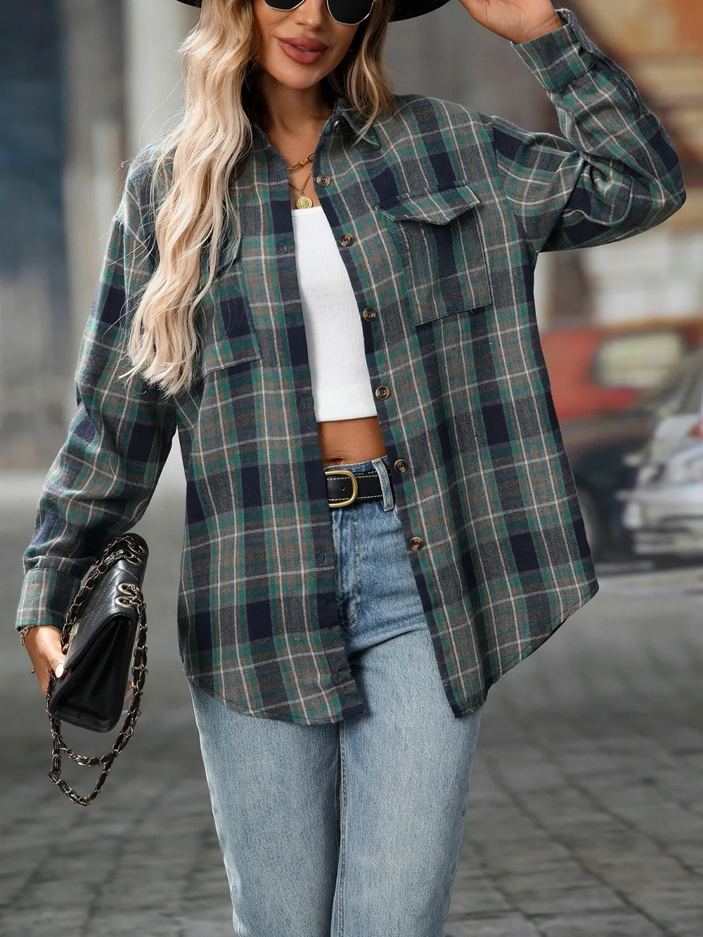 Oversized Plaid Button-Up Shirt, image 27