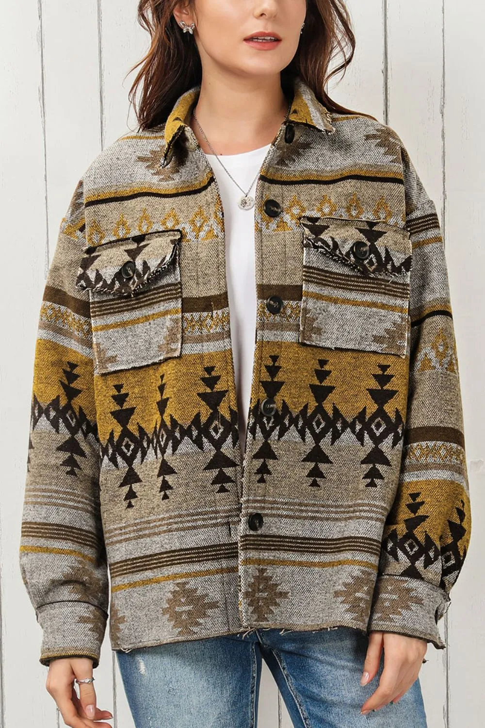 Pocketed Geometric Collared Neck Jacket, image 11