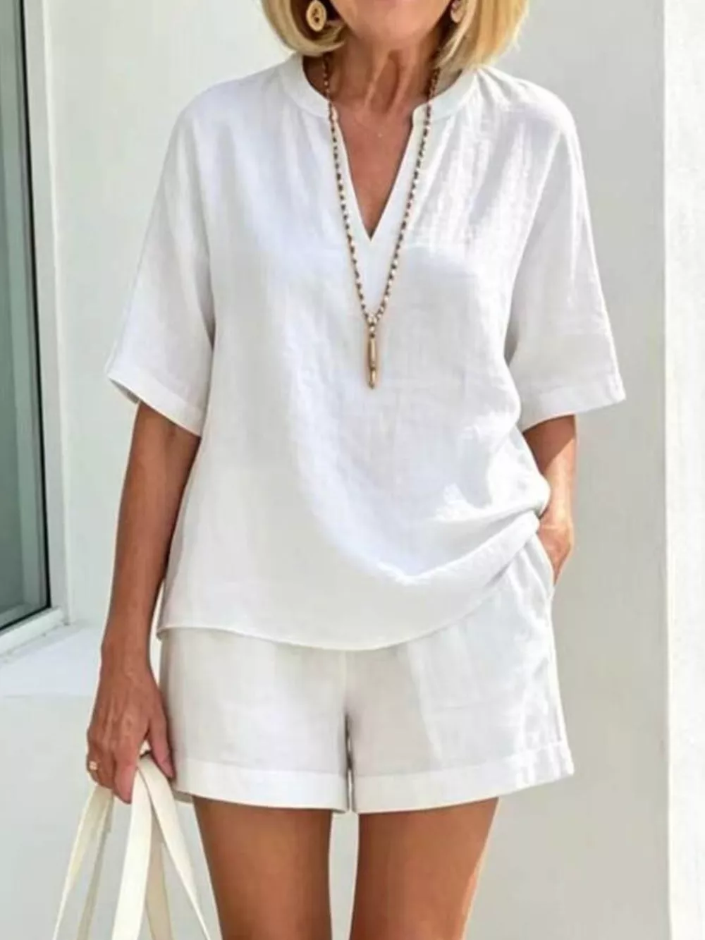Full Size Half Sleeve Top and Shorts Set Plus Size