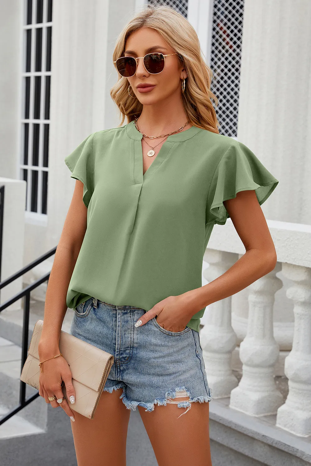 Notched Cap Sleeve T-Shirt, image 11