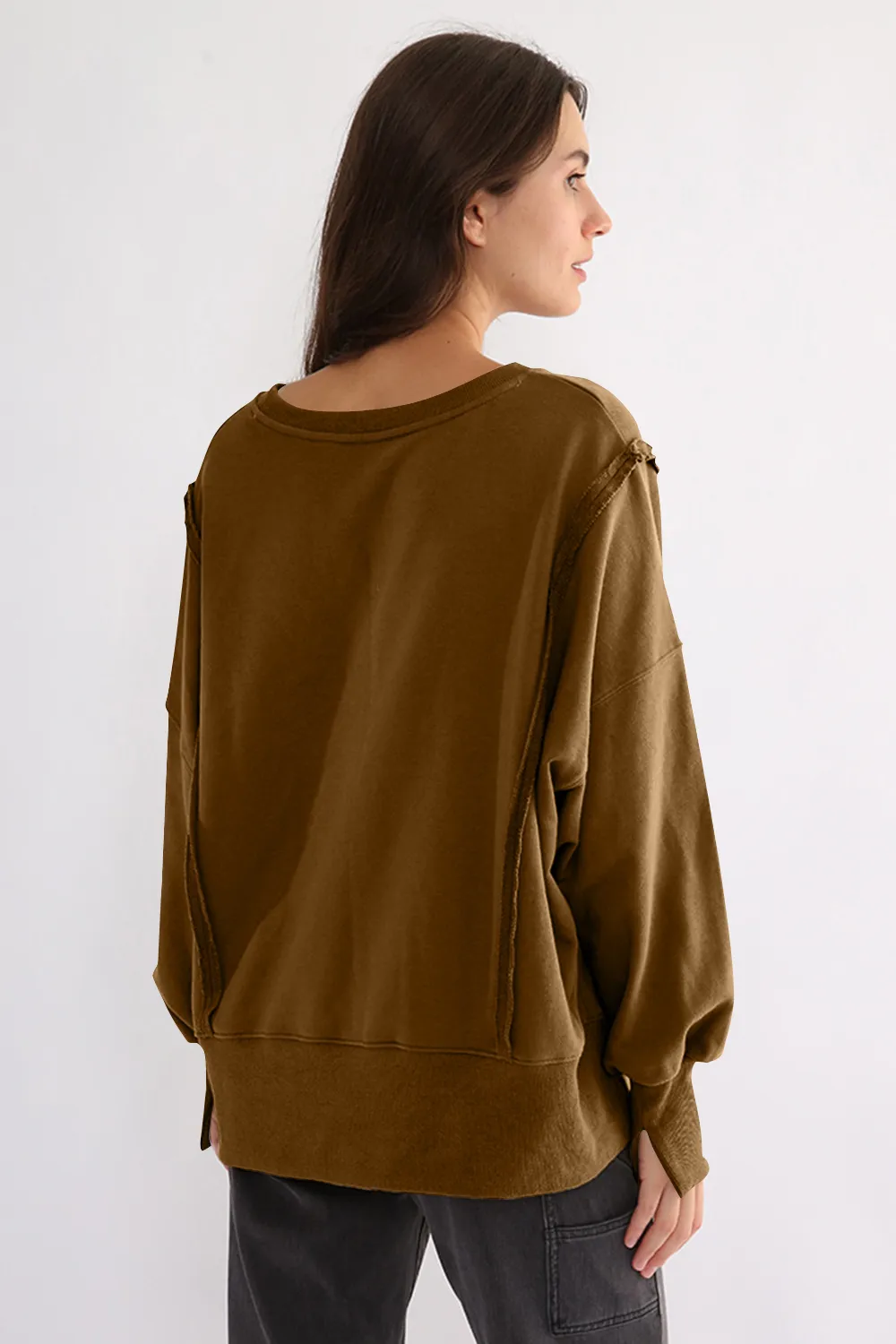 Exposed Seam High-Low Long Sleeve Sweatshirt, image 28