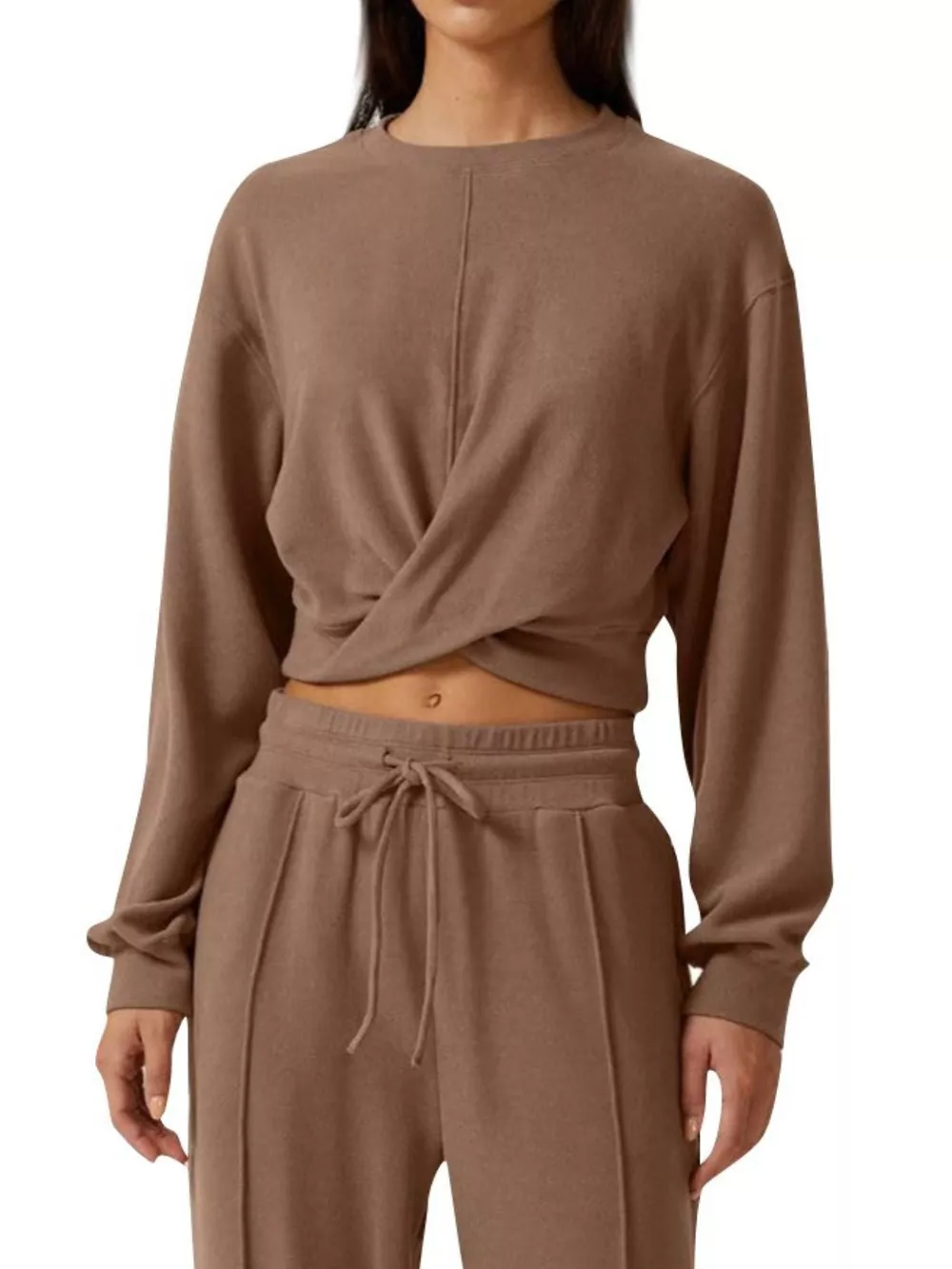 Twist-Front Long Sleeve Top and Pants Set, image 2
