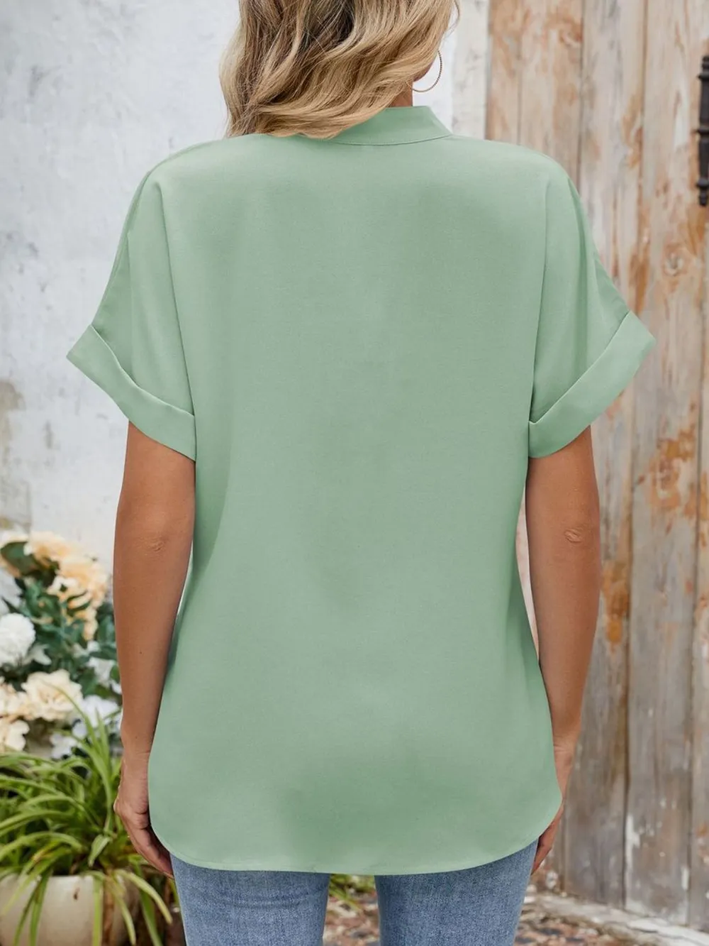 Notched Short Sleeve Blouse, image 31