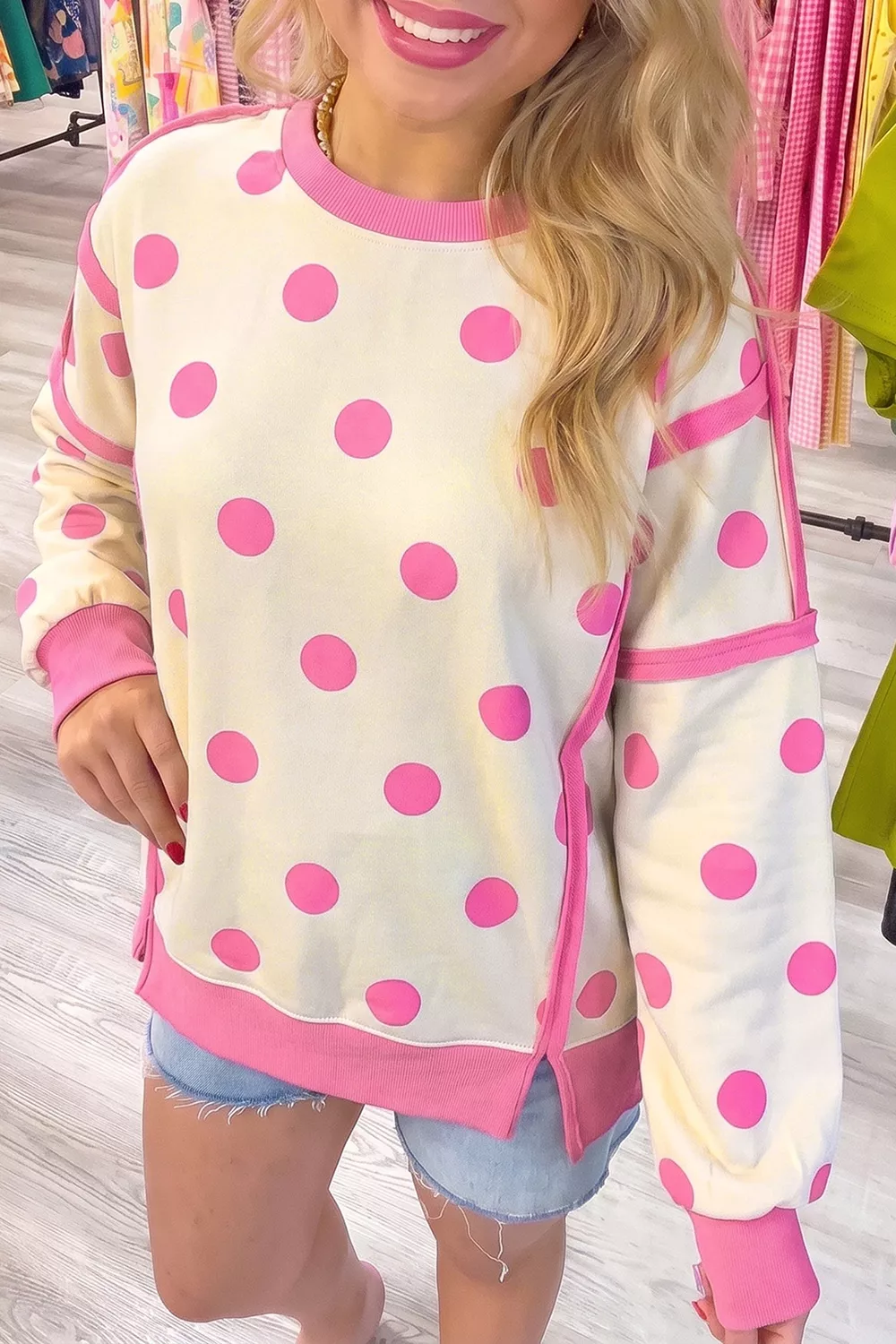Polka Dot Crew Neck Sweatshirt, image 2