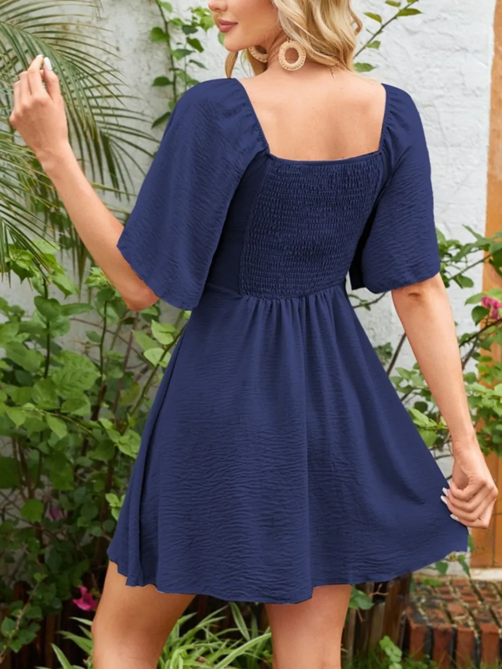 Smocked Back Knotted Flutter Sleeve Dress, image 30