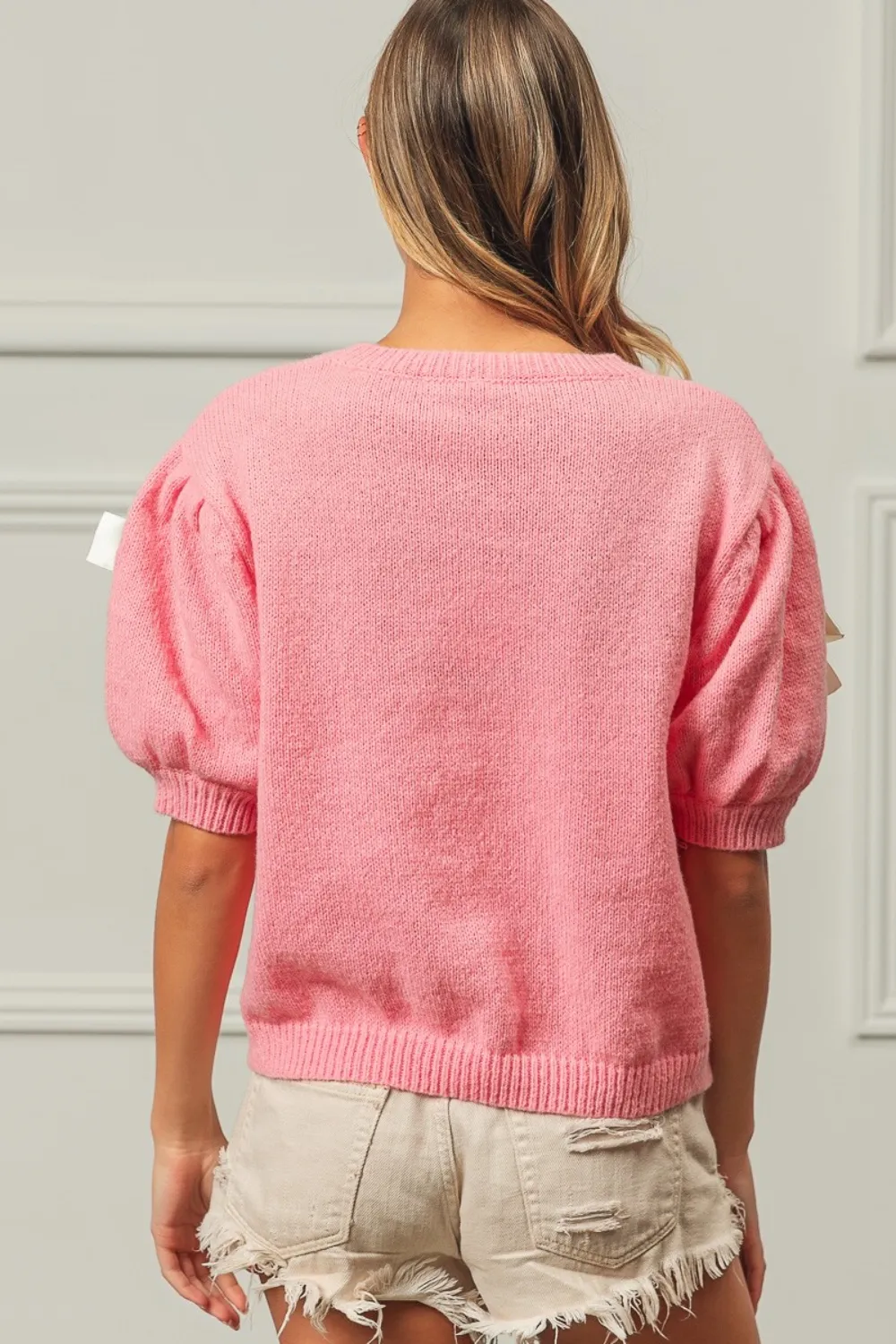 Ribbon Bow Detail Puff Sleeve Sweater, image 2