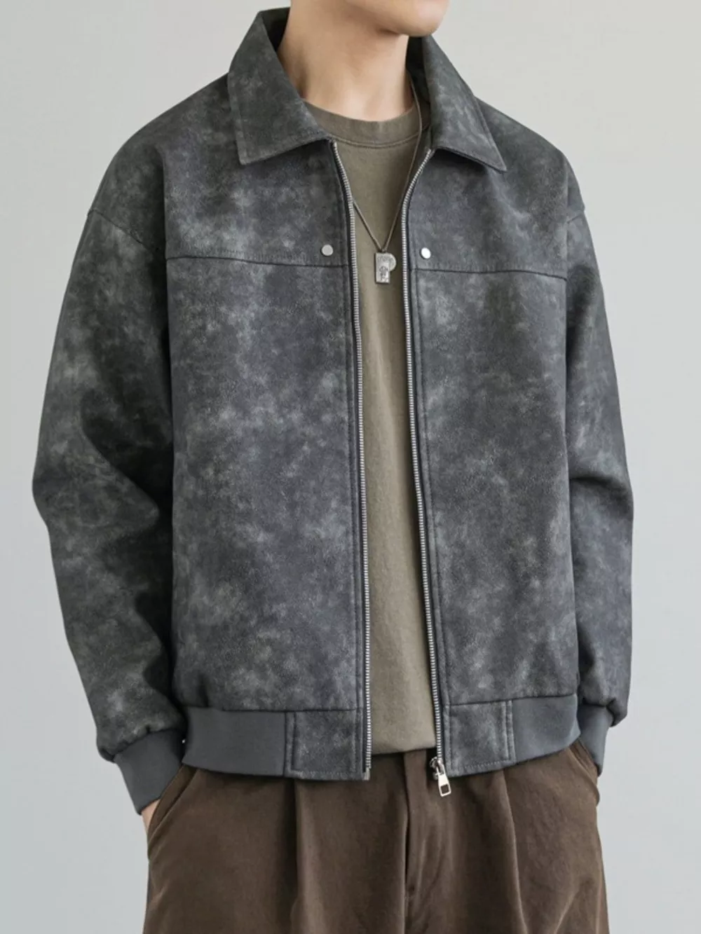 Men's Plus Size Zip Up Faux Leather Shacket