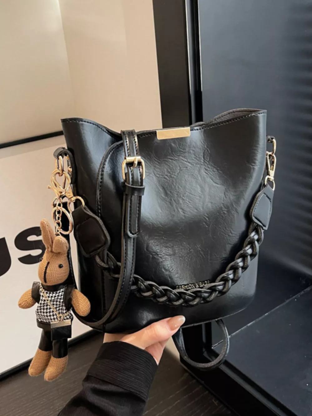 Bucket Style Crossbody Bag with Braided Detail, image 5