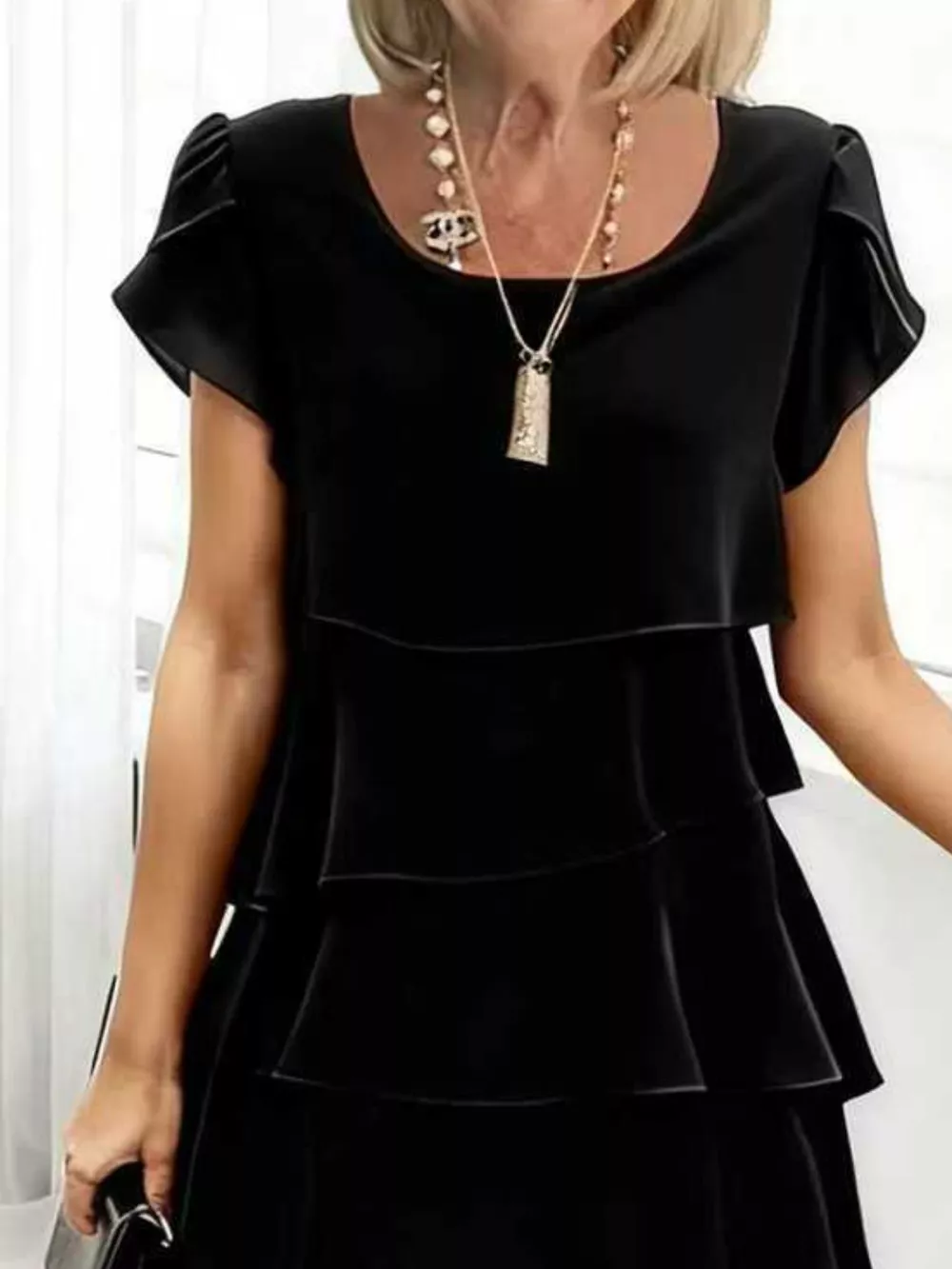 Full Size Ruffled Layered Petal Sleeve Dress Plus Size, image 12