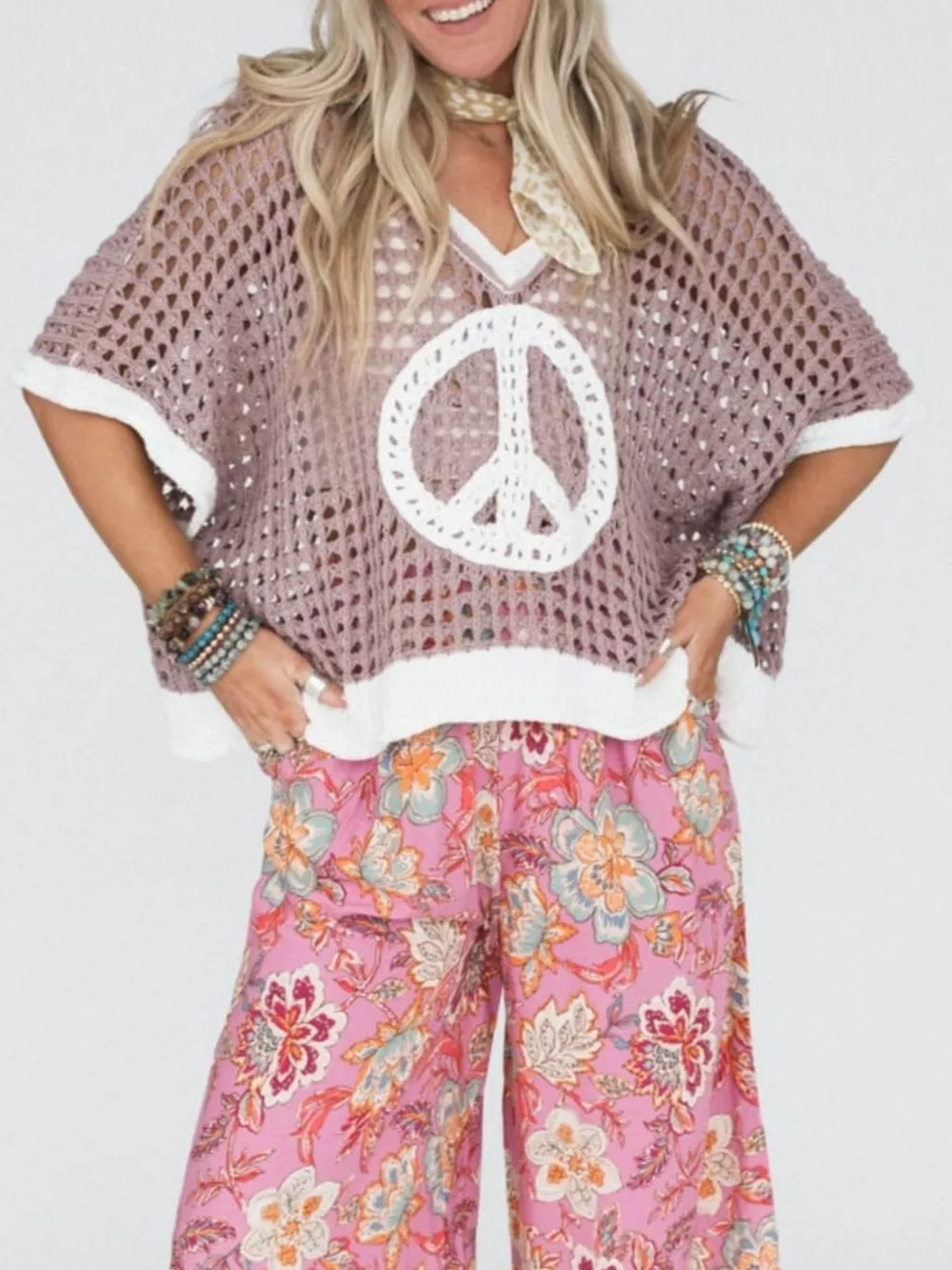 Peace Sign Crochet Knit Cover Up, image 5