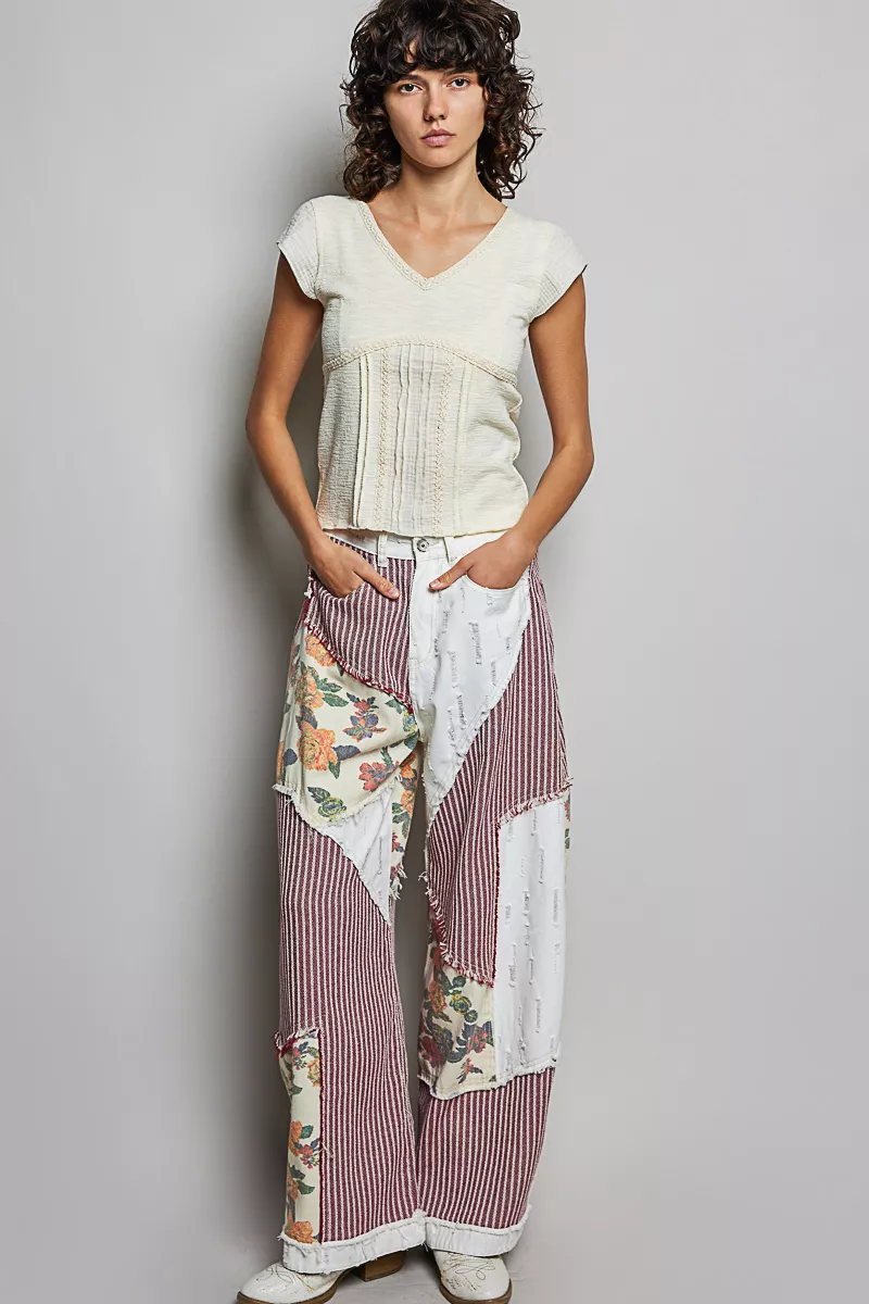 V-Neck Lightweight Textured Short Sleeve Knit Top with Lace Trim, image 16
