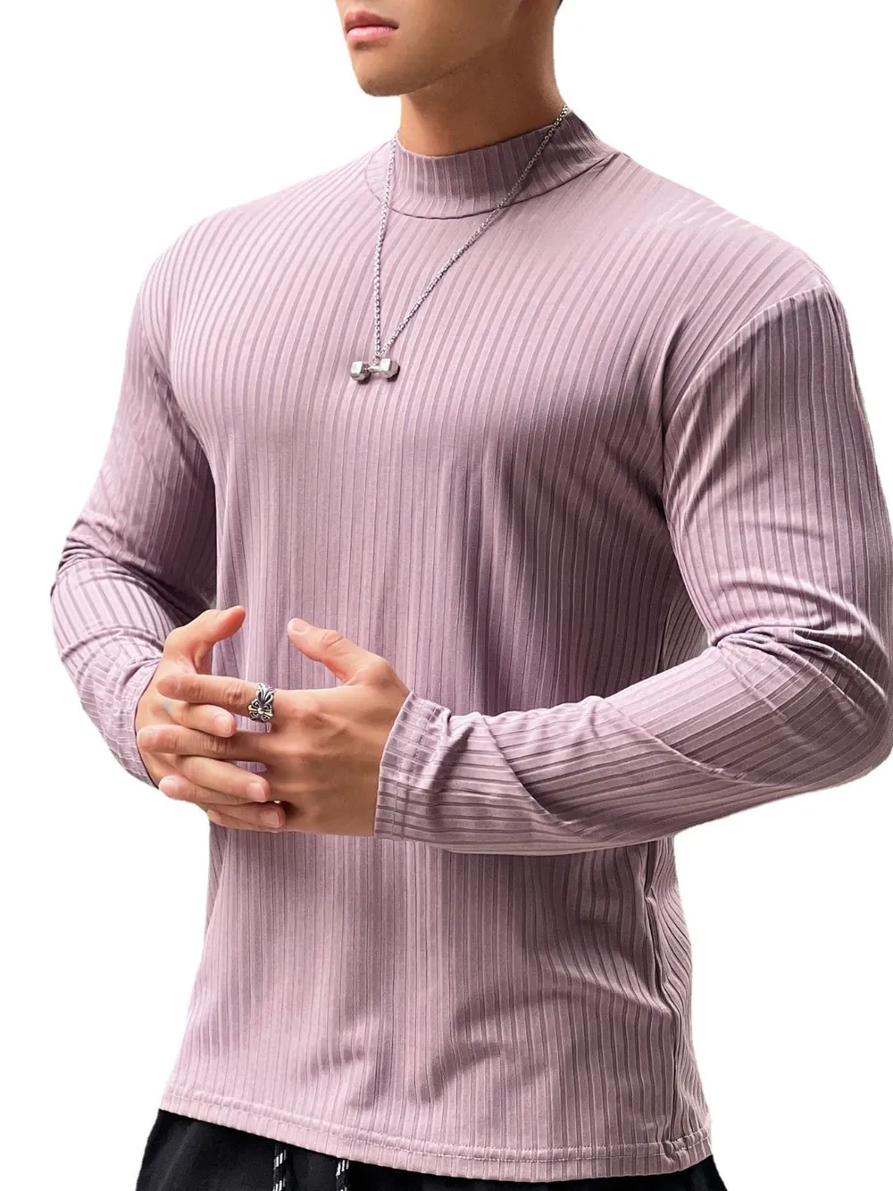 Men's Mock Neck Long Sleeve T-Shirt, image 9