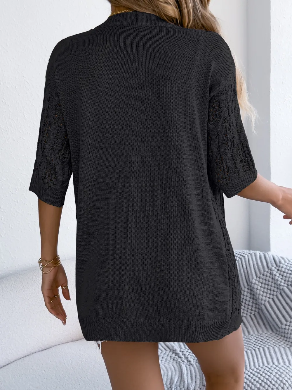 Openwork Open Front Half Sleeve Cardigan, image 18