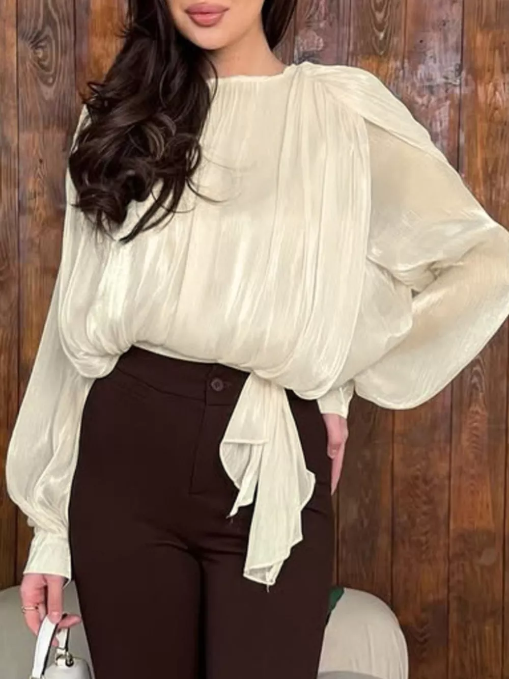 Metallic Sheen Blouse with Tie Detail, image 4