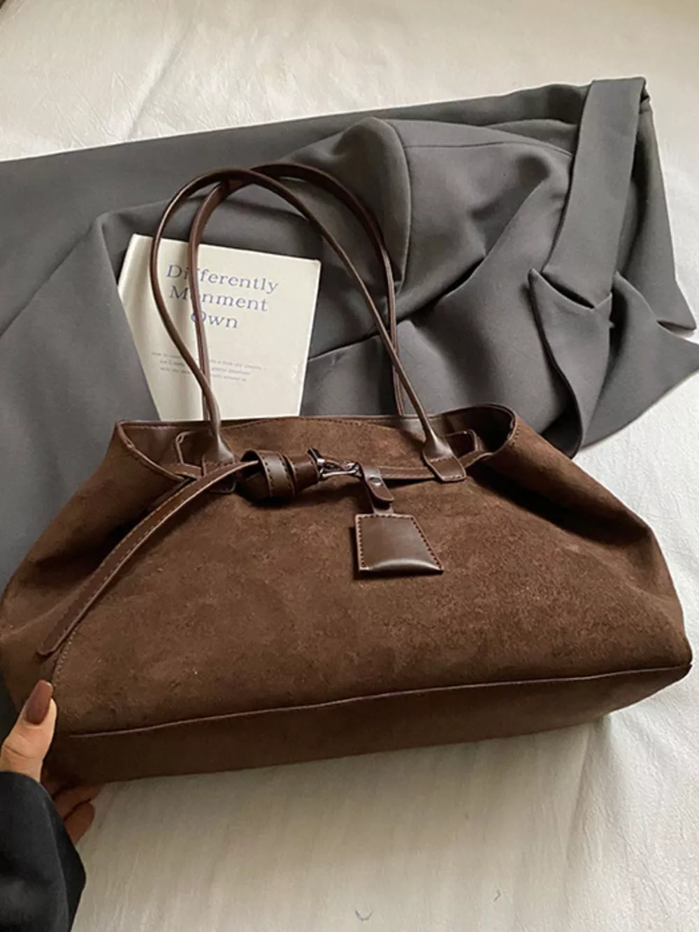 Lightweight Suede Shoulder Bag, image 7