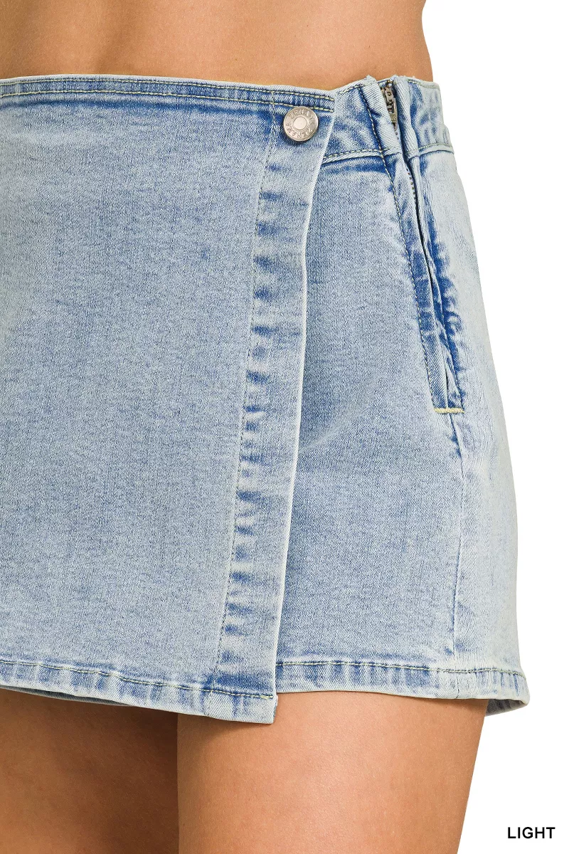 Wrap Front Denim Skort, image 4