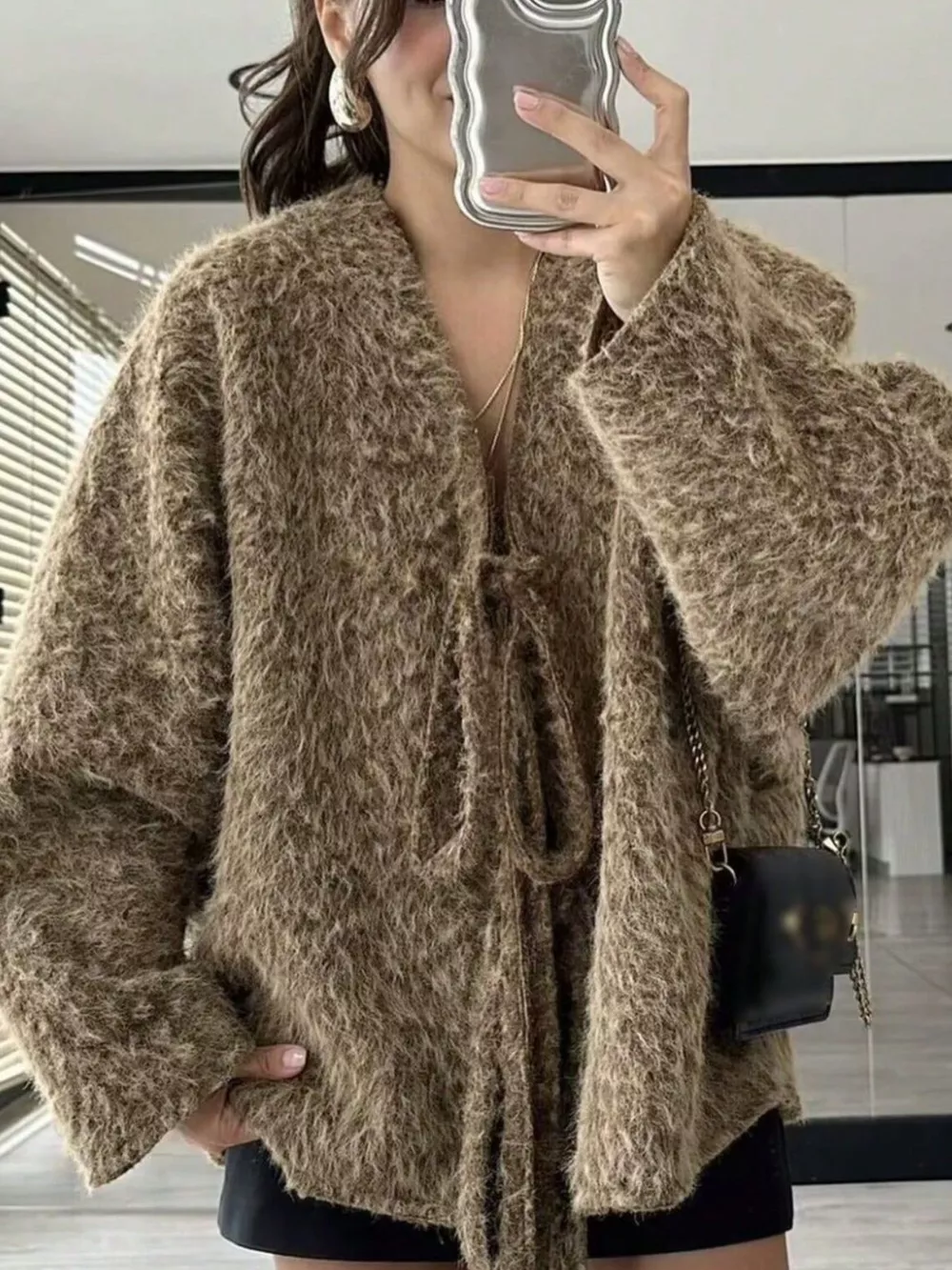 Textured Knit Tie-Front Outerwear