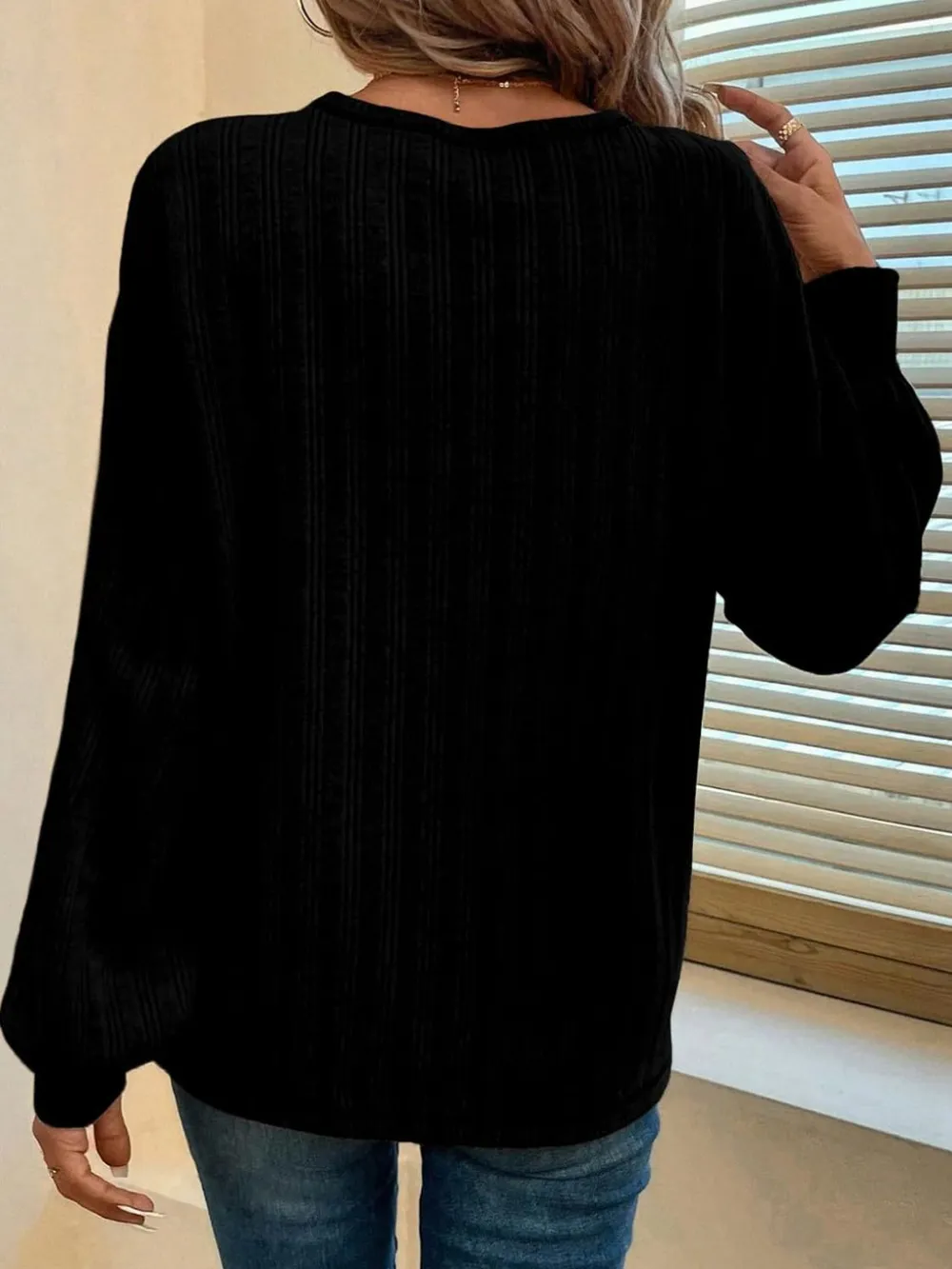 Contrast Stitching Round Neck Long Sleeve T-Shirt, image 9