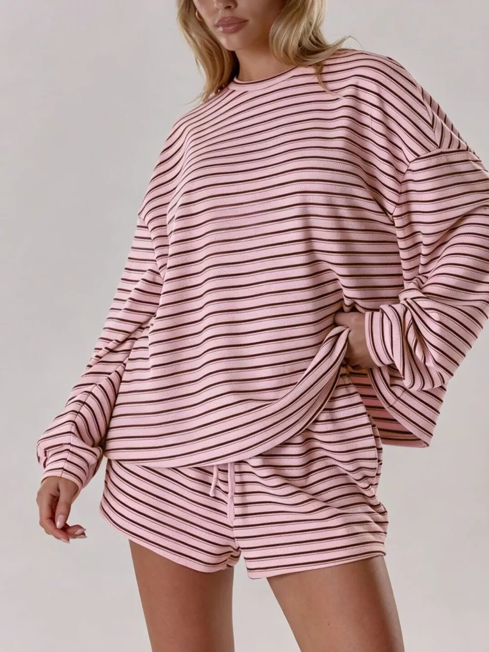 Casual Striped Long-Sleeve Top and Shorts Set, image 7