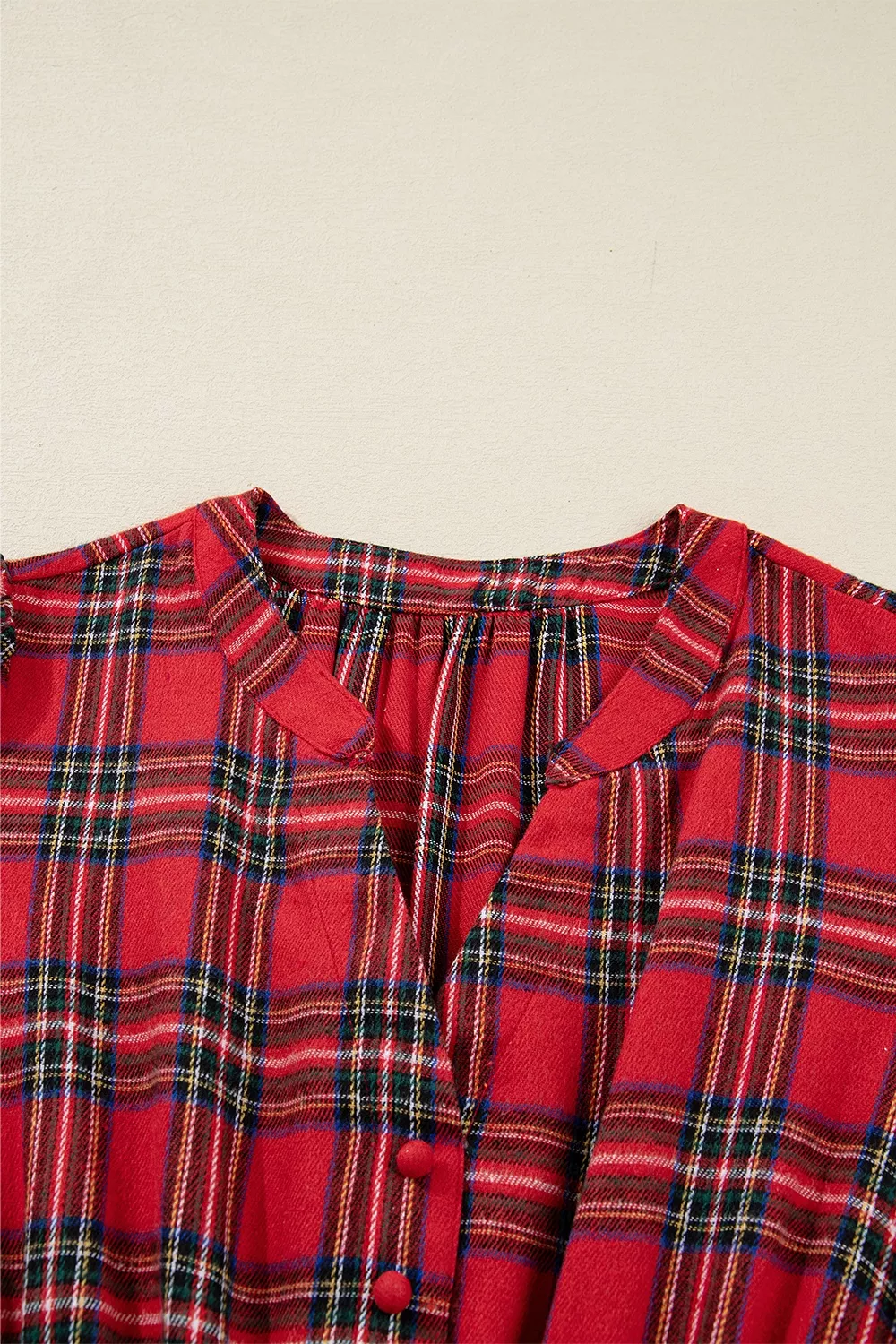 Christmas Plaid V Neck 3/4 Sleeve Tie Waist Ruffle Hem Midi Dress, image 11