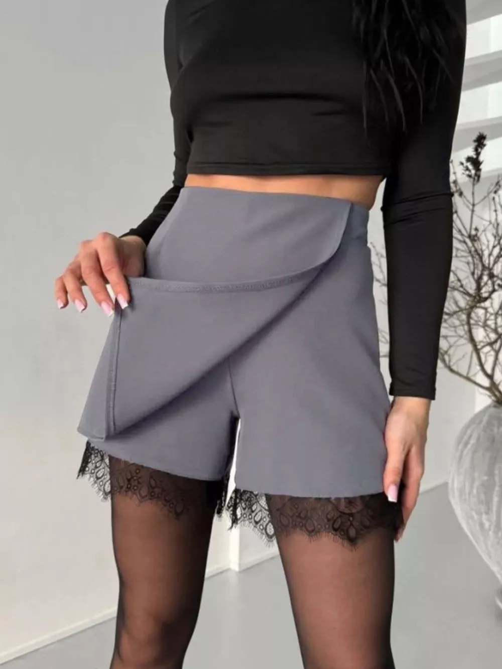 High-Waisted Lace Hem Skort, image 6