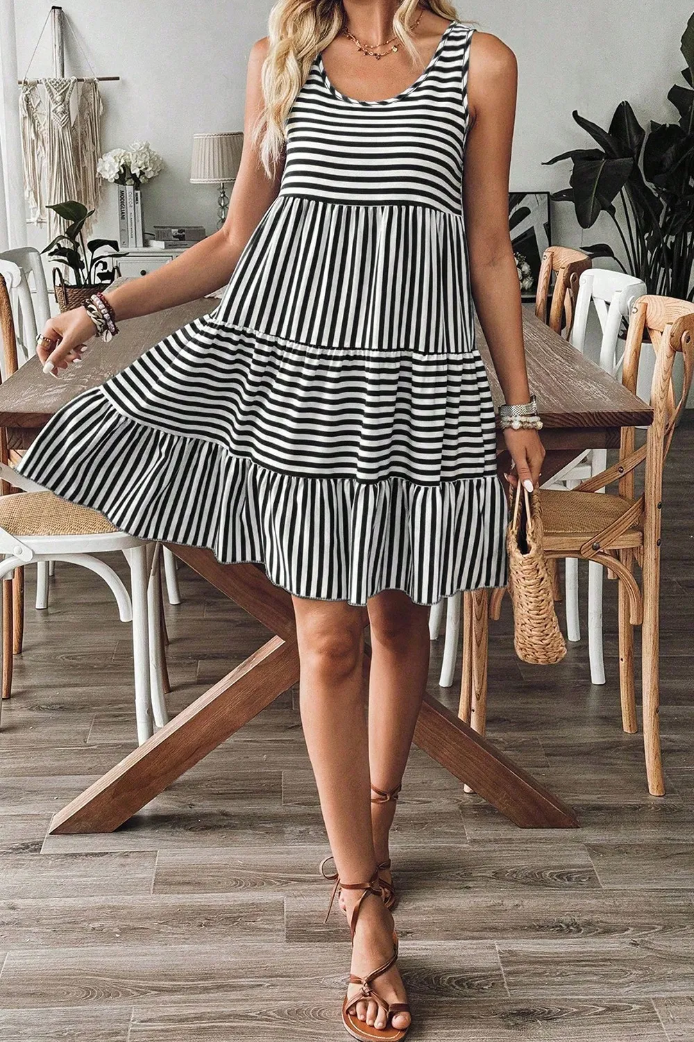 Striped Round Neck Sleeveless Mini Dress, image 10