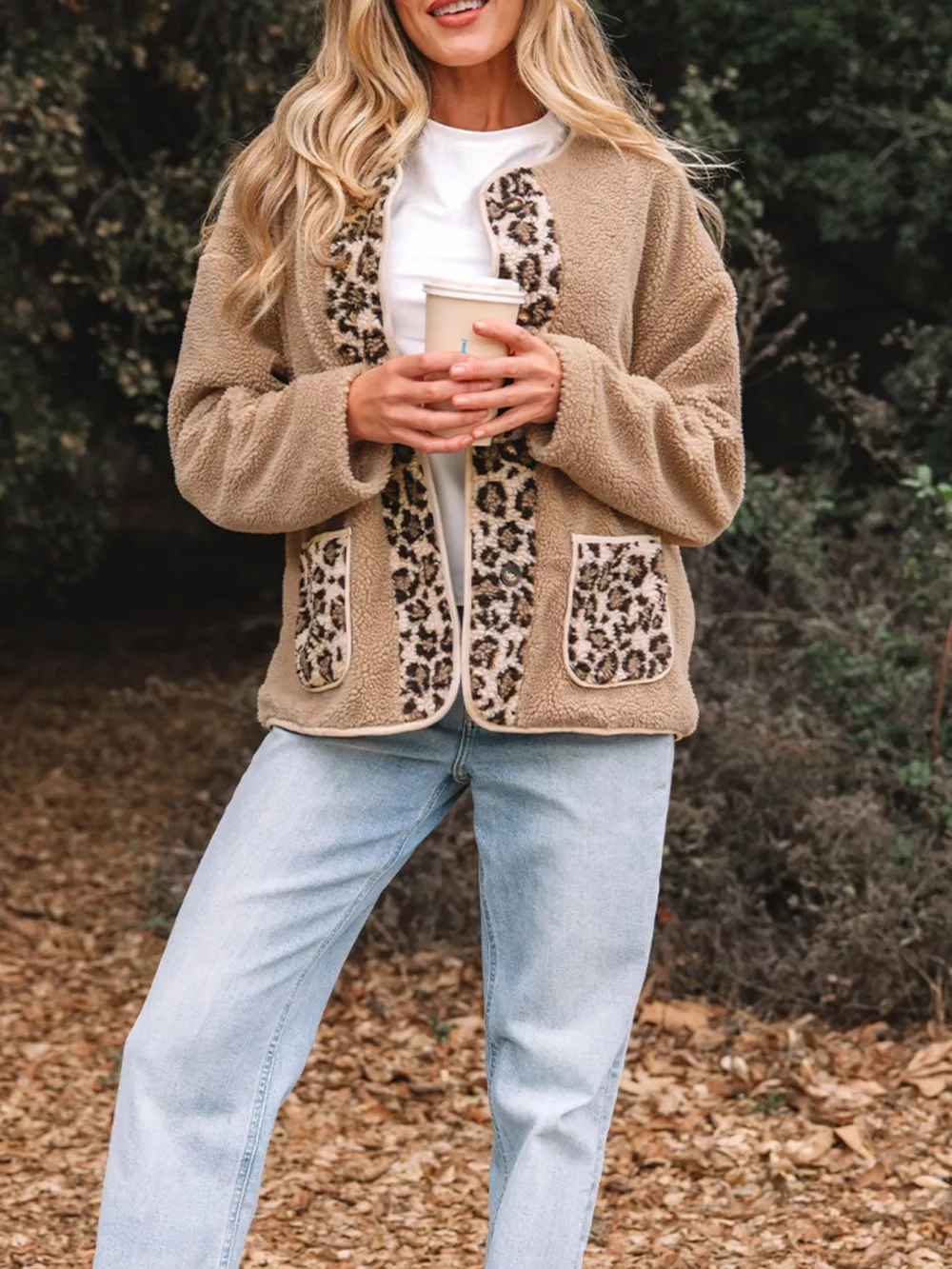 Casual Leopard Print Accent Plush Jacket with Pockets, image 6