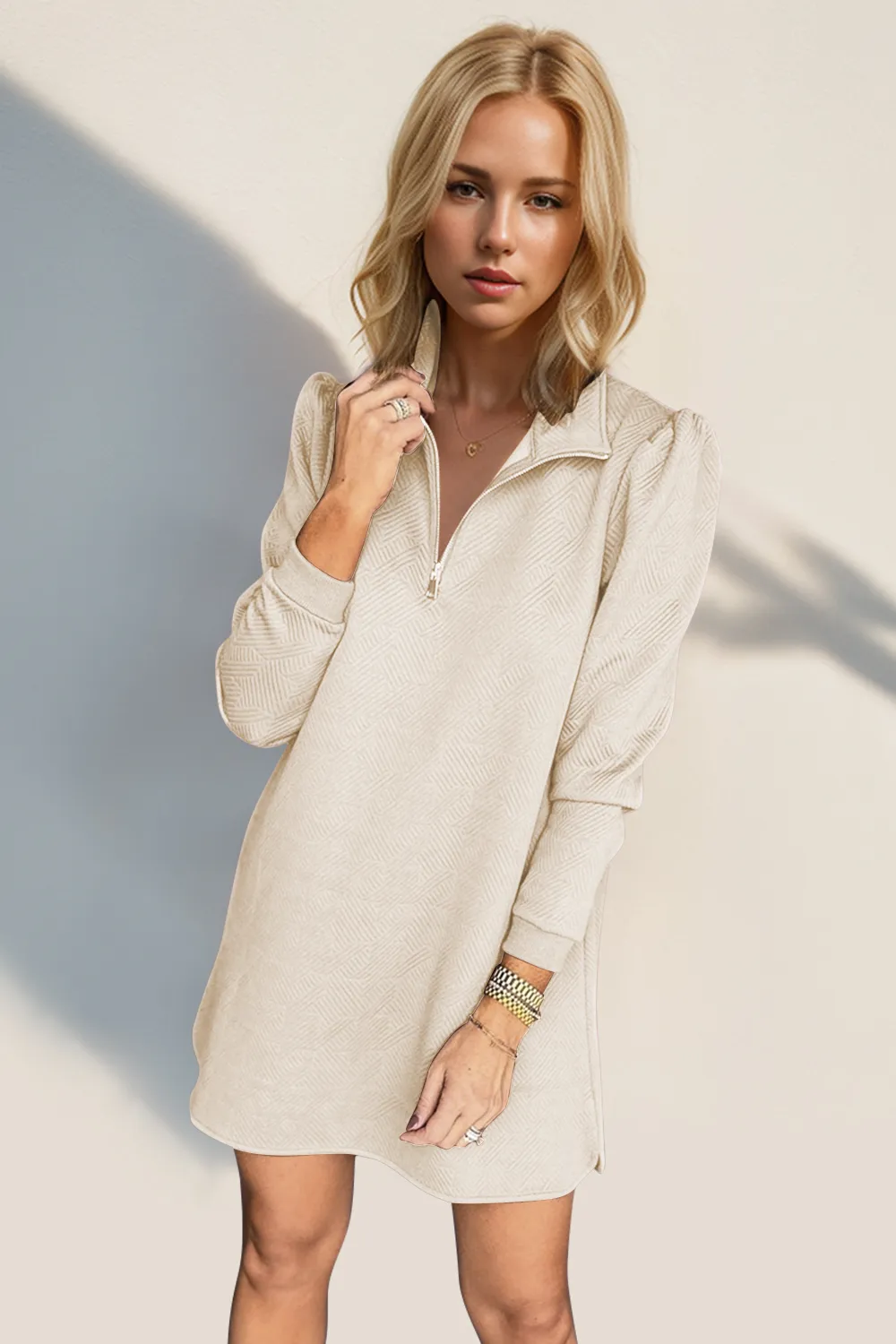 Textured Quarter Zip Long Sleeve Dress, image 22