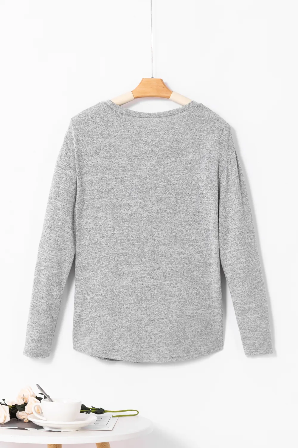 Decorative Button Round Neck Long Sleeve Top, image 6