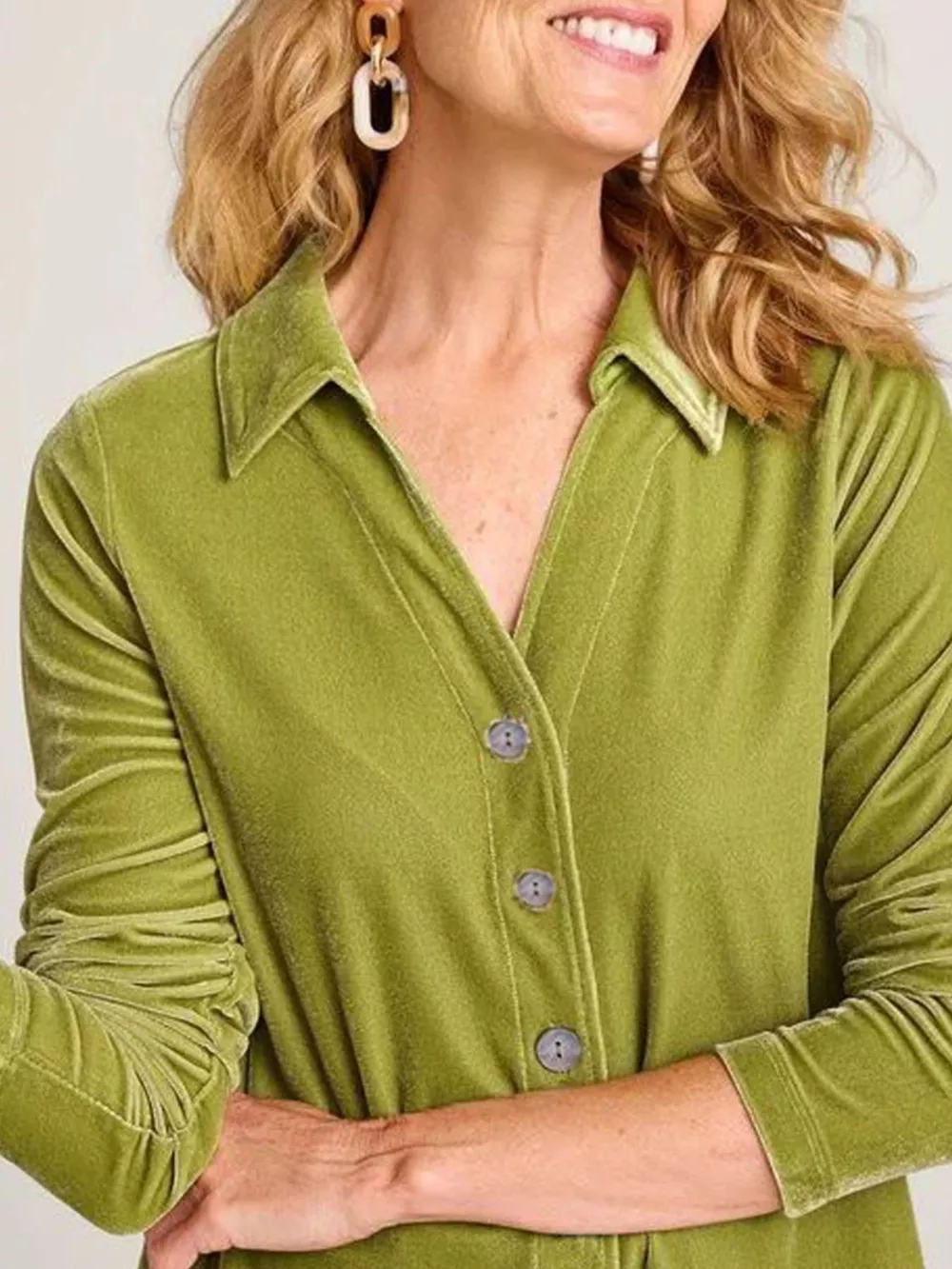 Velvet Button-Down Long Sleeve Shirt with Asymmetrical Hemline, image 2