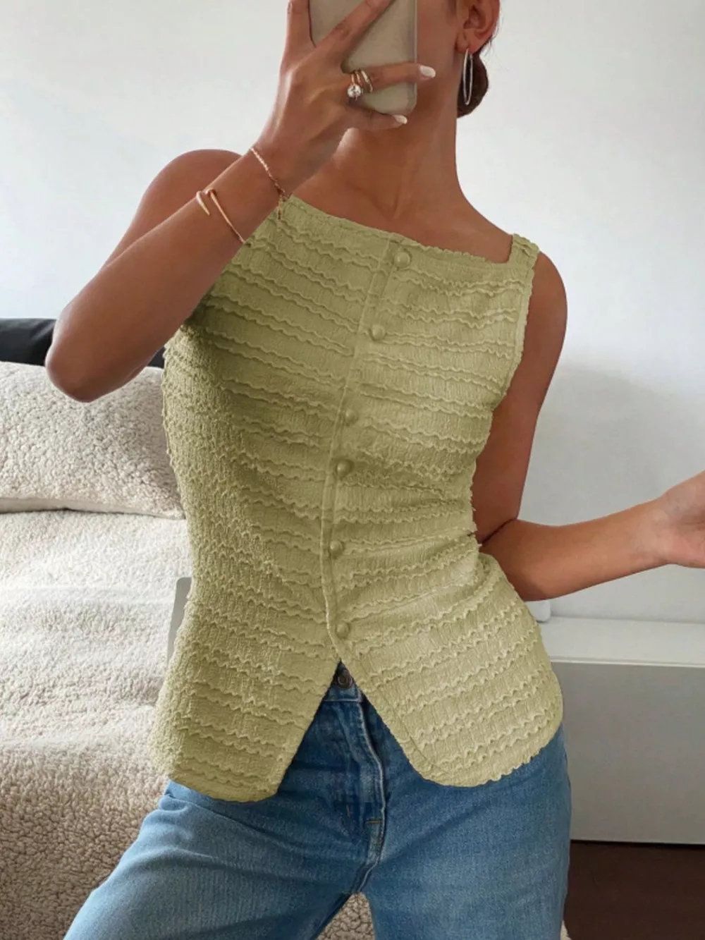 Textured Button-Front Tank, image 26