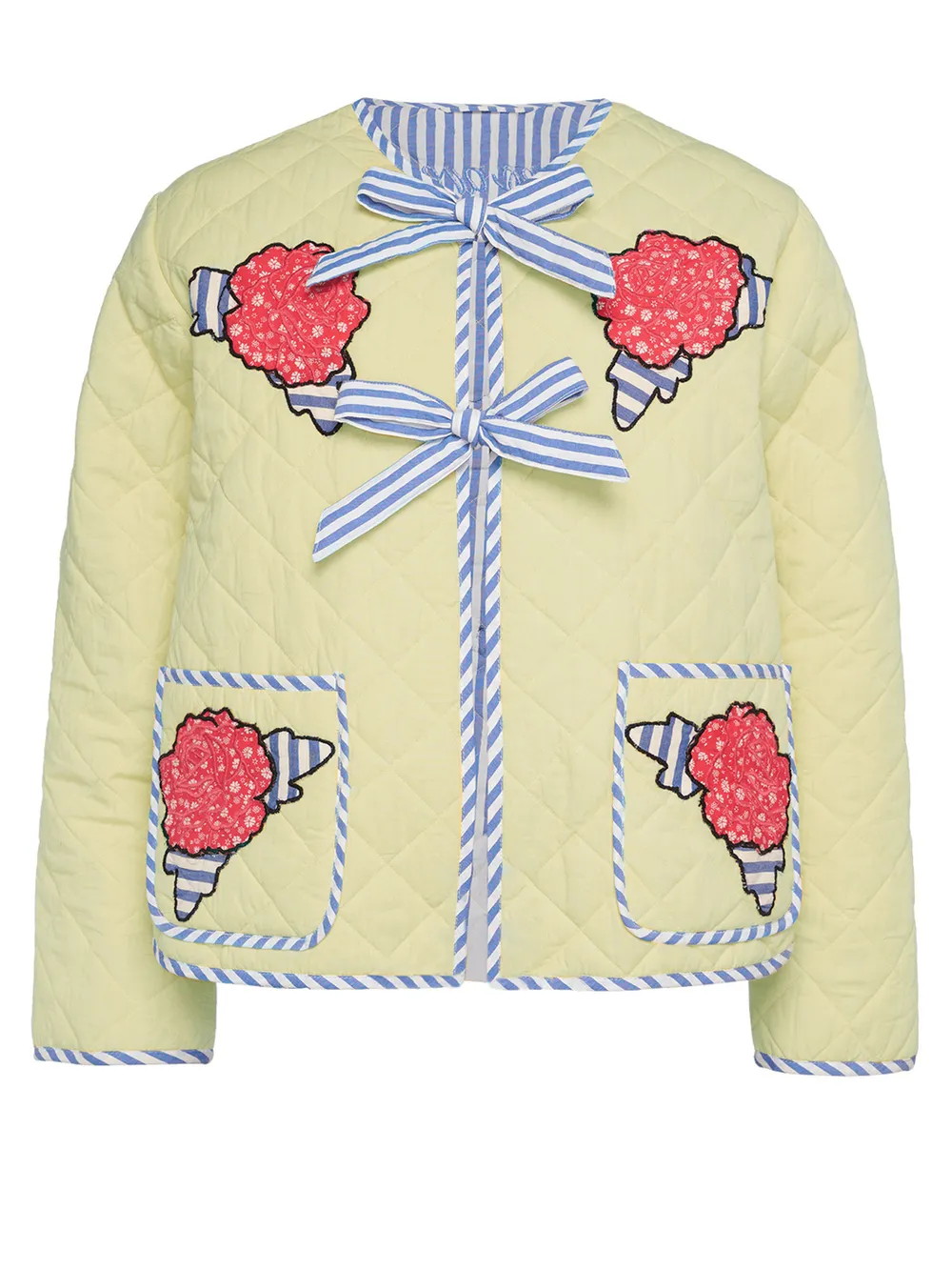 Embroidered Flower Tied Long Sleeve Winter Coat, image 5