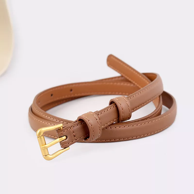 Skinny Leather Belt with Golden Buckle, image 4