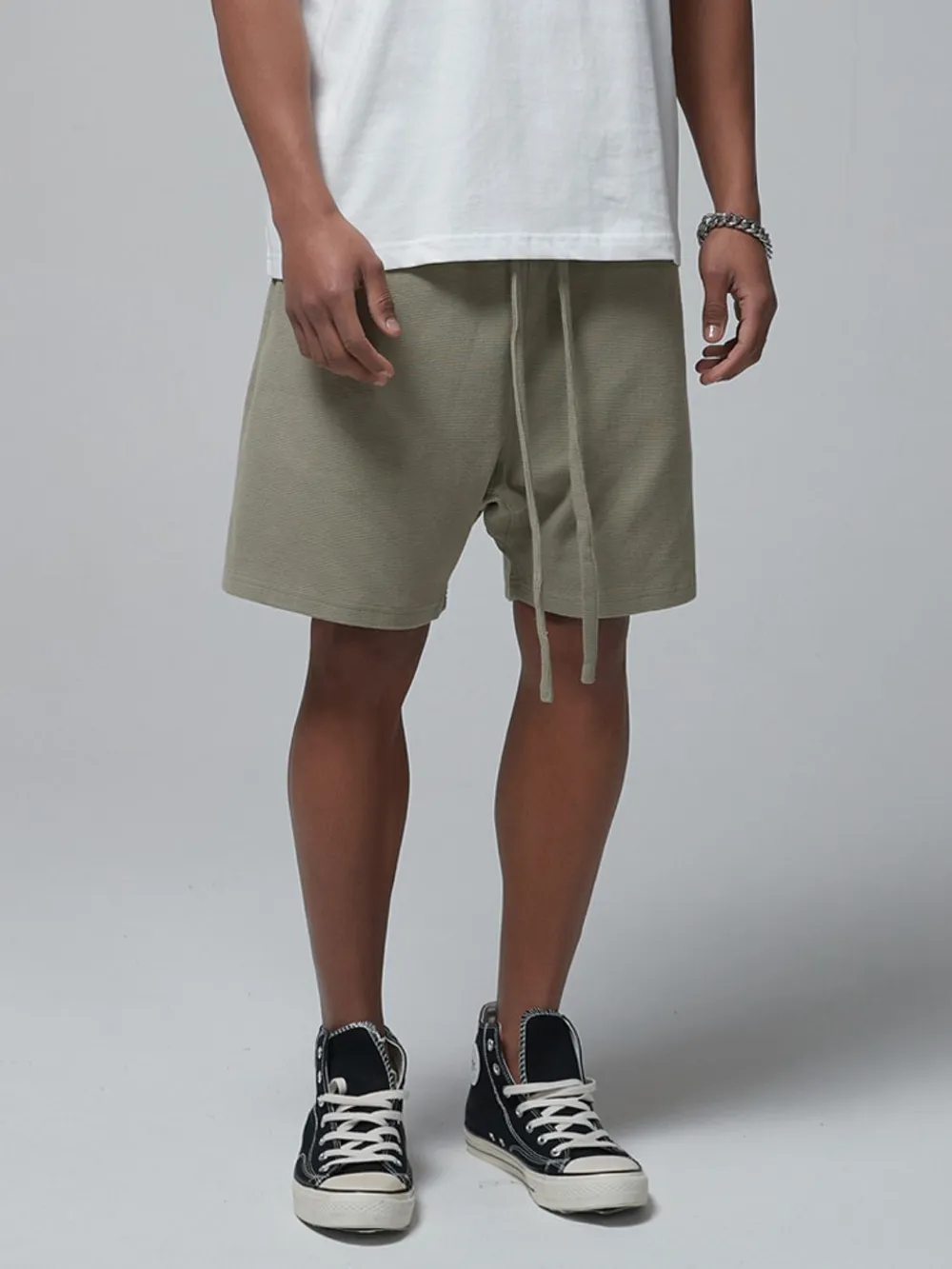 Men's Drawstring Waffle Shorts with Pockets, image 3