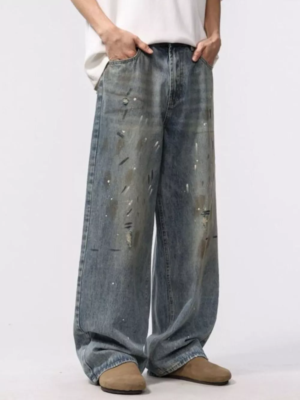 Men's Wide Leg Washed Jeans, image 9