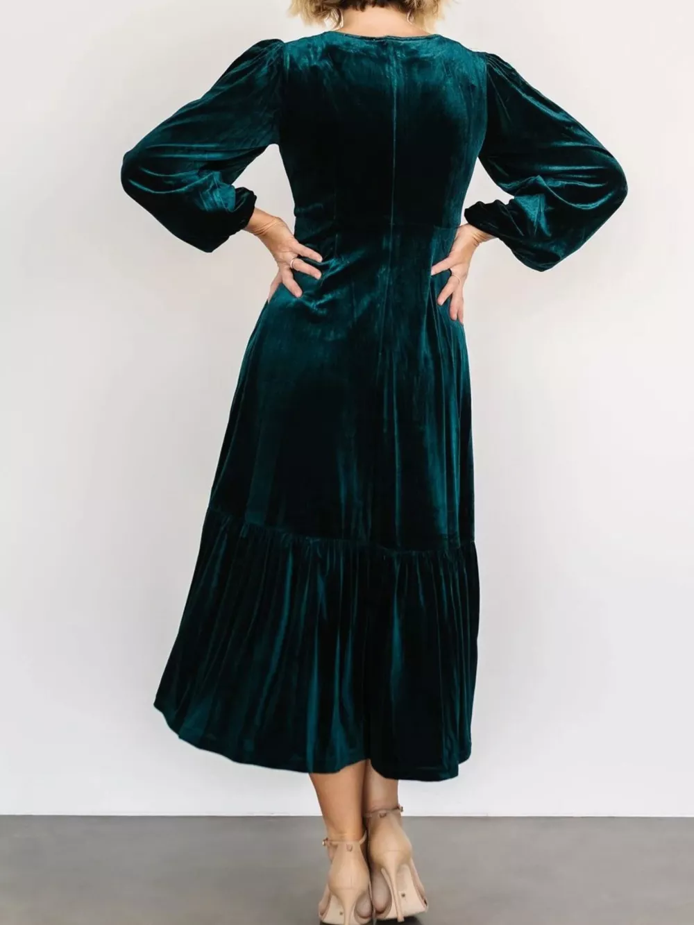Velvet Tiered Long Sleeve Midi Dress, image 19