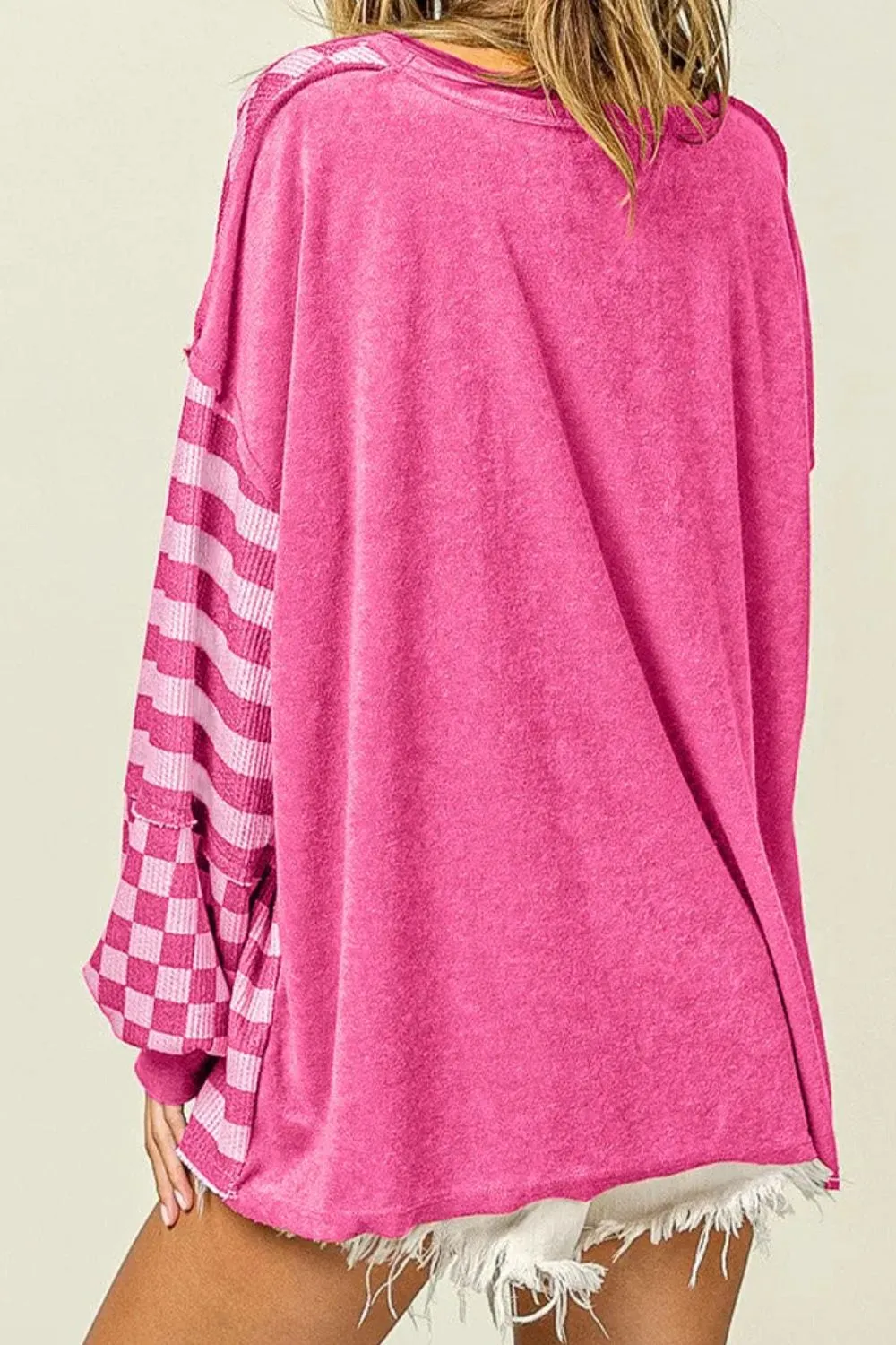 Checker & Stripes Round Neck Long Sleeve Blouse, image 10