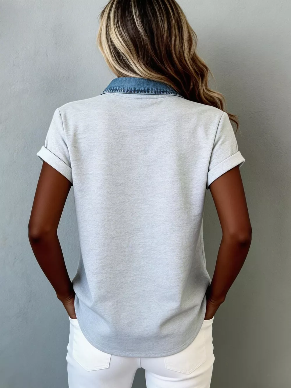 Denim Trim Short Sleeve Shirt, image 4