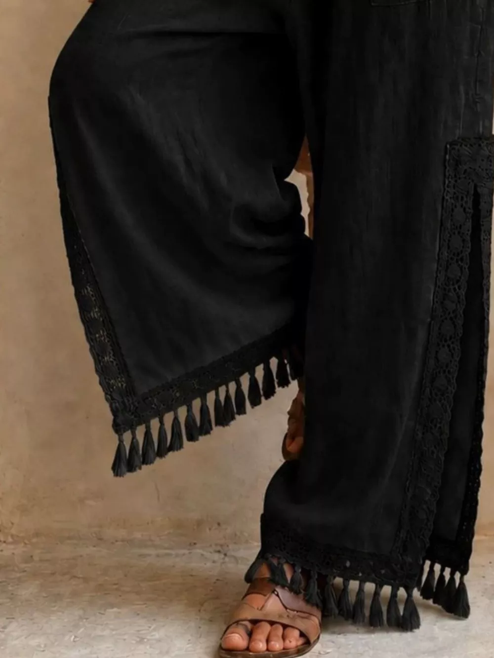 Lace Detail Slit Wide Leg Pants, image 12