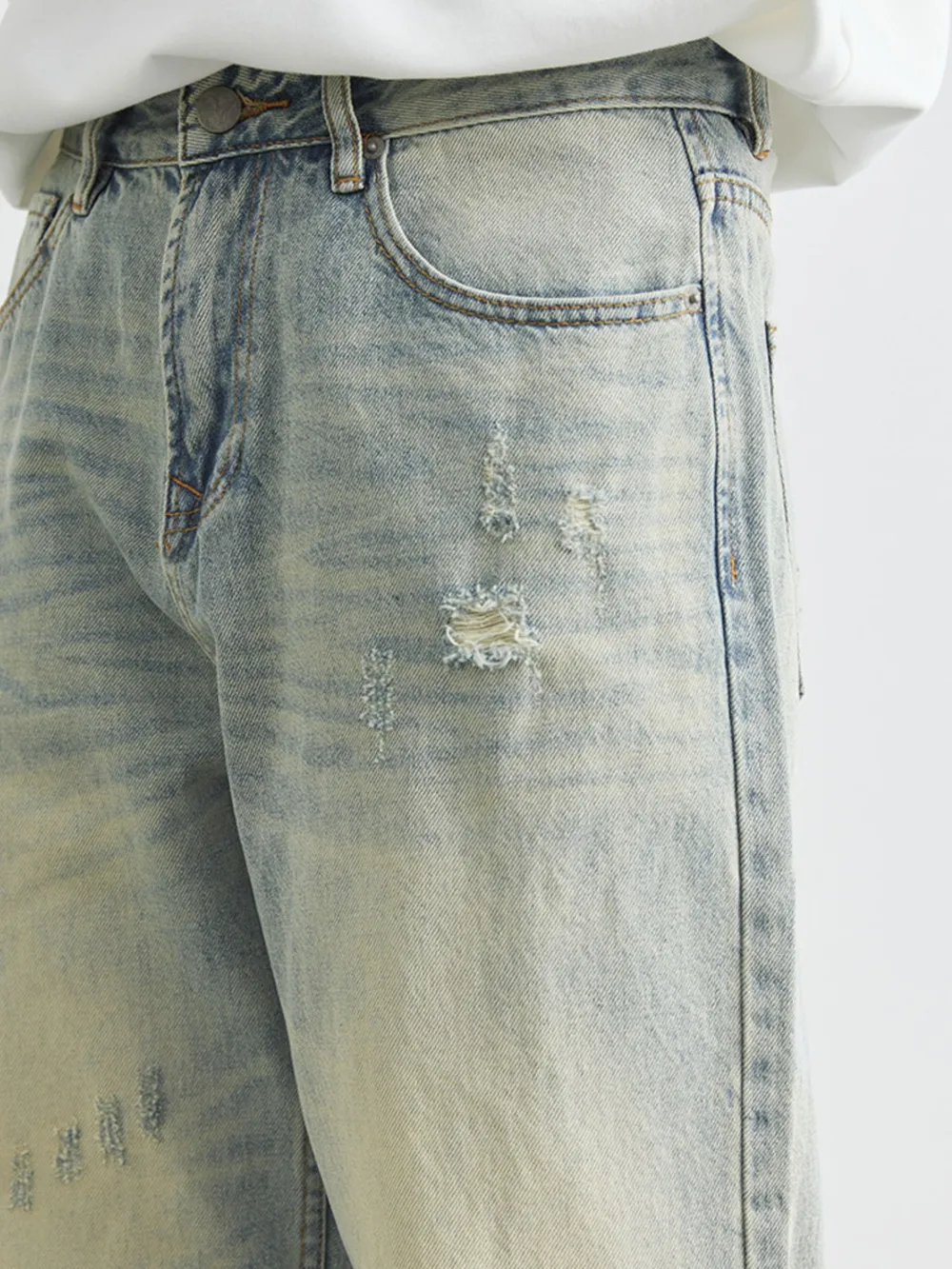 Men's Distressed Wash Wide Leg Jeans, image 8