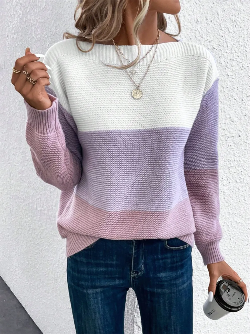 Color Block Drop Shoulder Long Sleeve Sweater, image 12