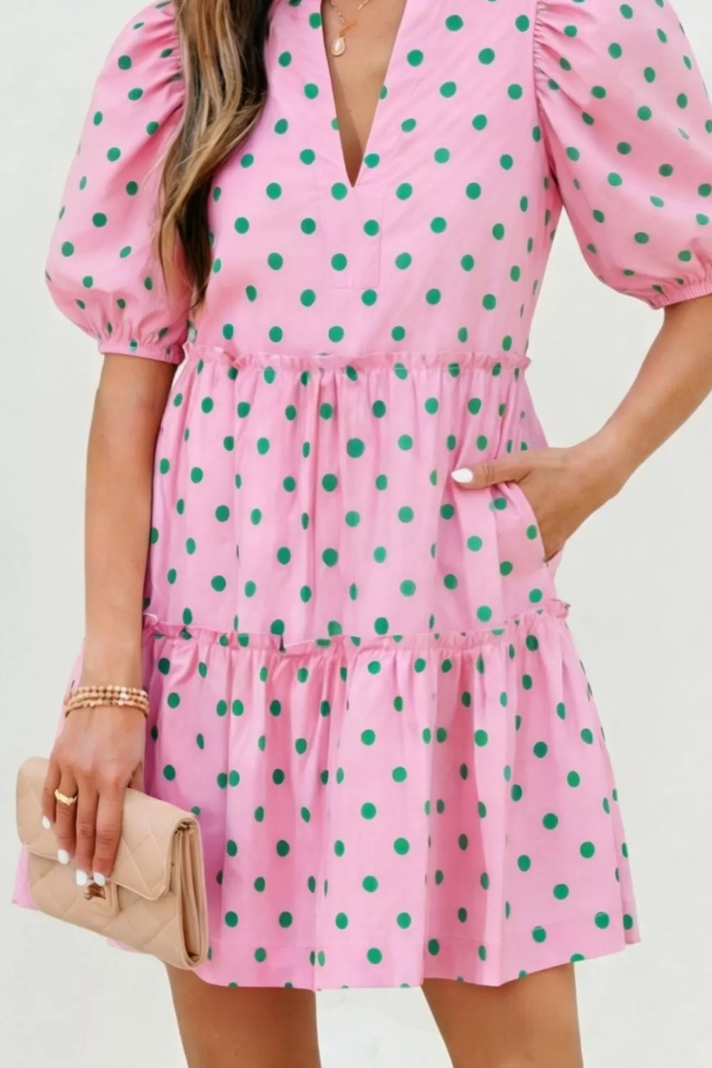 Polka Dot Tiered Mini Dress, image 3
