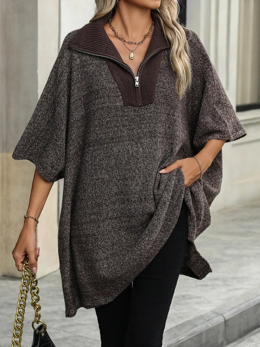 Slit Quarter Zip Half Sleeve Sweater, image 10