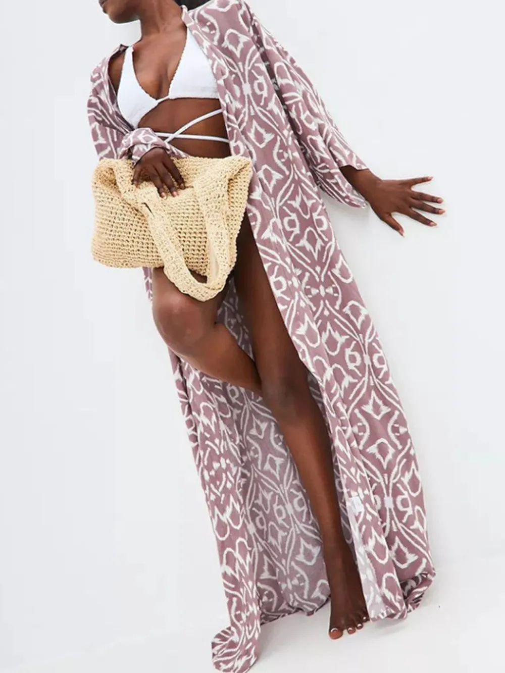 Geometric Print Surplice Beach Cover Up Dress, image 9