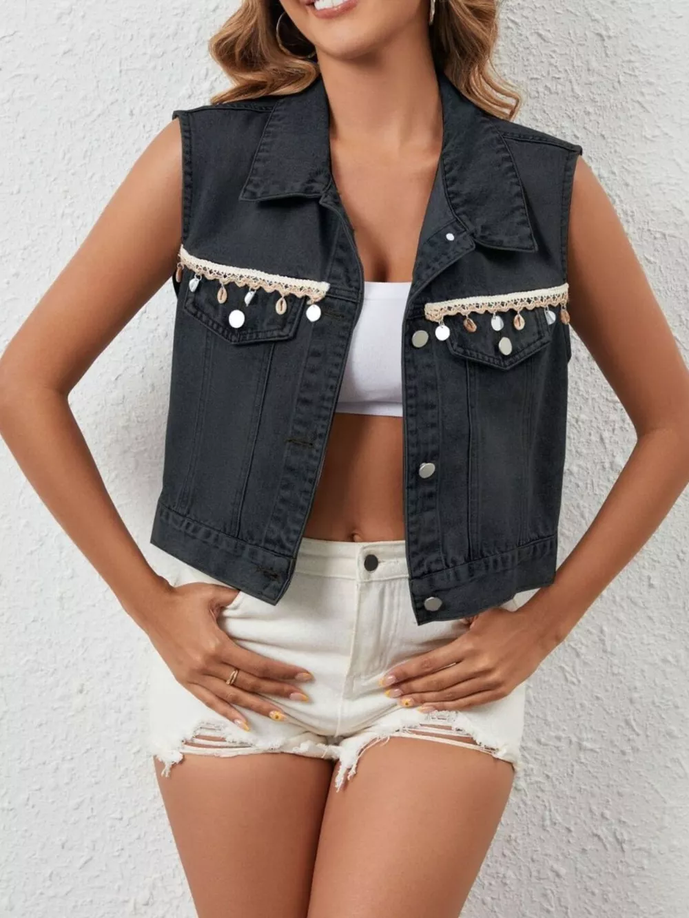 Button Up Denim Vest, image 12