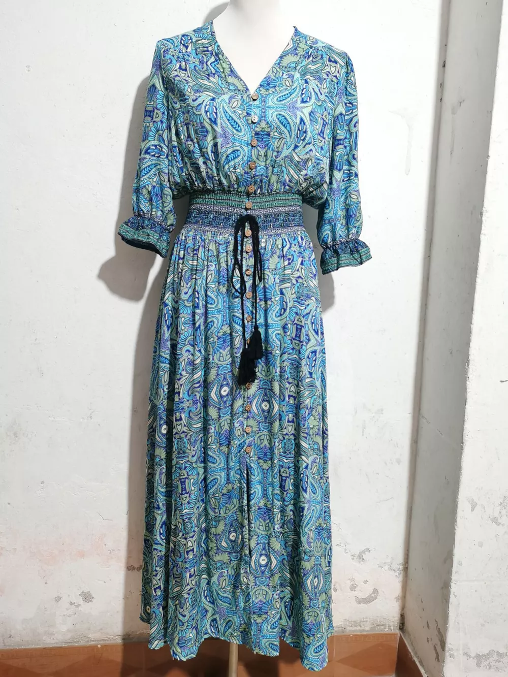 Paisley Print Half Sleeve Slit Midi Dress, image 20